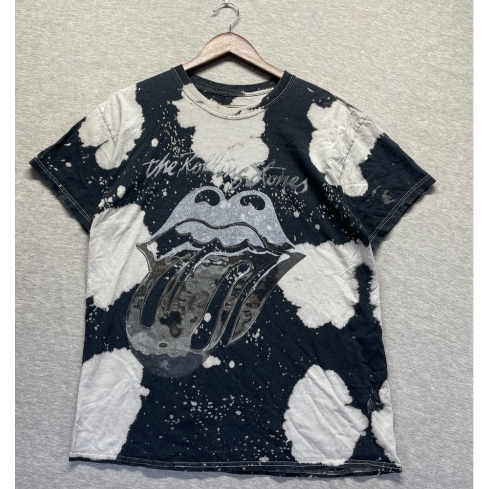 The Rolling Stones Rock Band T Shirt Unisex Medium Black White Acid Wash Tie Dye